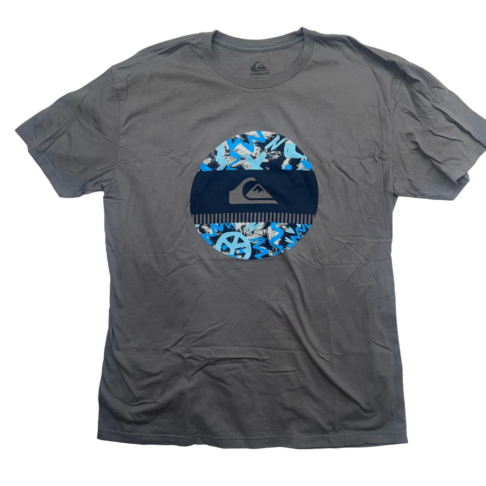 Men's Quiksilver Size XXL Gray & Blue Short Sleeve Tee